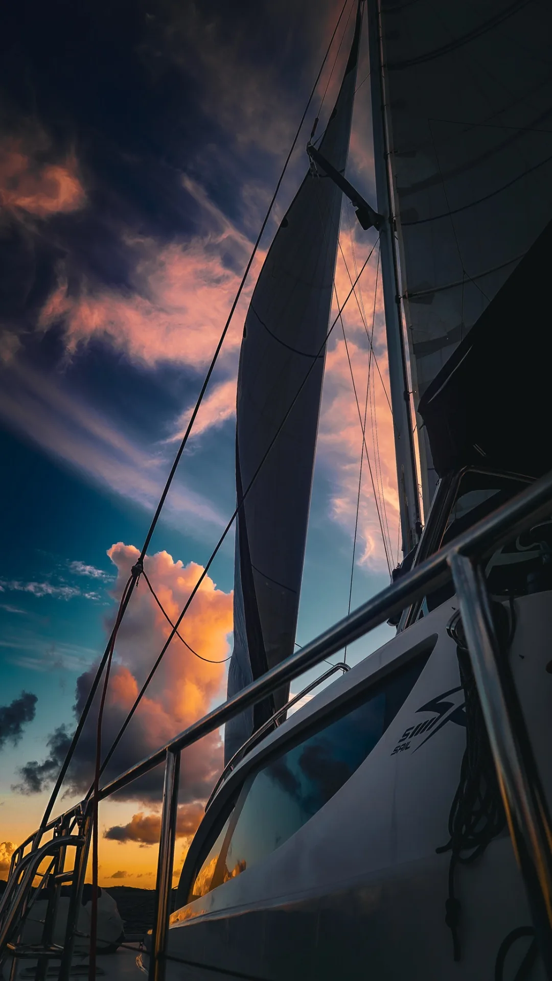 Stella Blue under sail at sunset in the US Virgin Islands